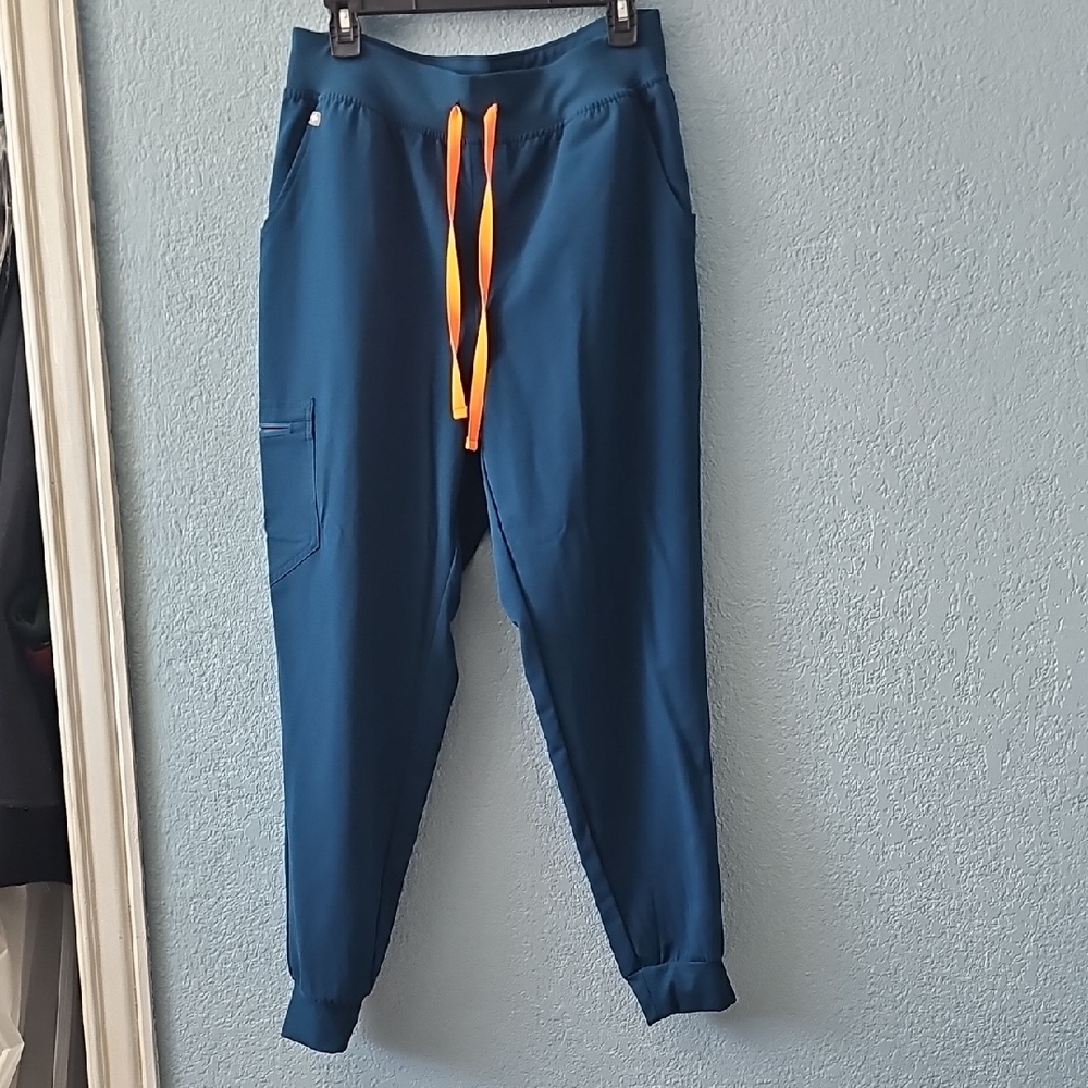 Figs Blue Joggers with Orange Drawstring